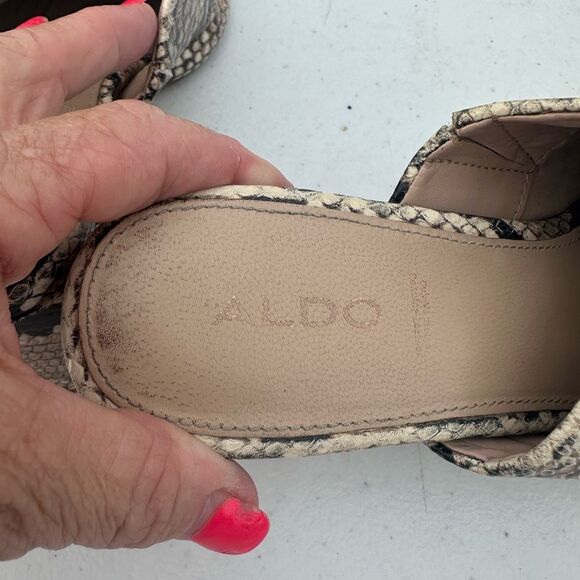 Aldo Black and Tan Mules with Snake Print - Picture 4 of 6